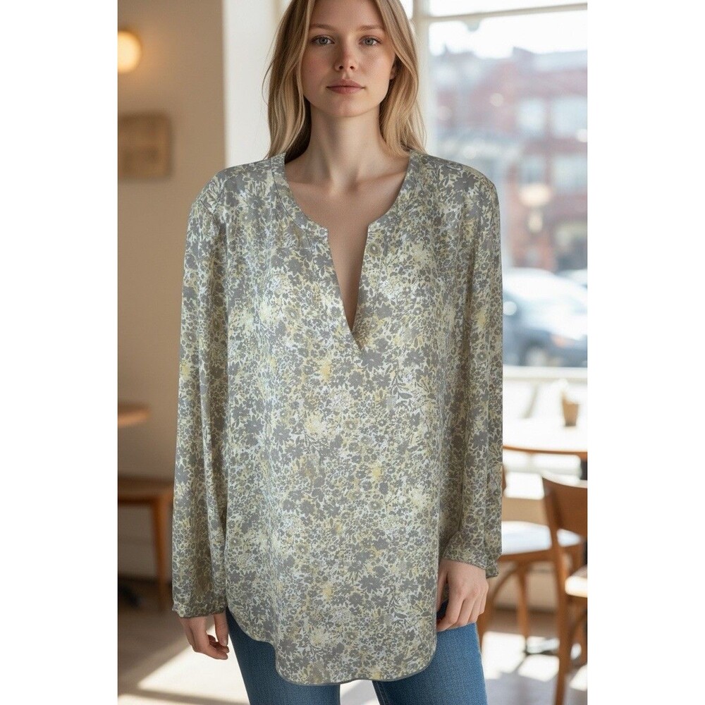 Adrianna Papell Women’s Blouse XL Disty Floral Print Multicolor Cottage Bohemian